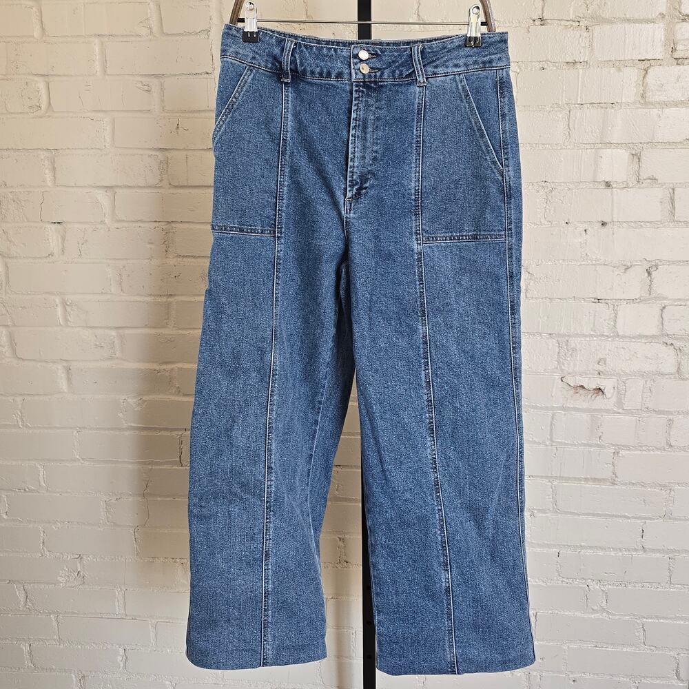 And Now This Womens Wide Leg Jeans Size 31 Medium Wash Seam Detail High Rise